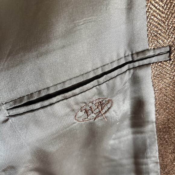 Hickey Freeman Boardroom Blazer Sport Coat 46R Brown Wool Silk Linen Jacket - Picture 16 of 16